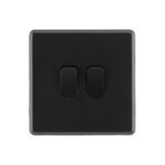 Jet Black Arlec Rocker light double switch front