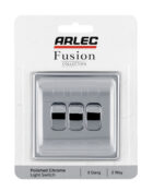 Polished chrome Arlec Fusion 3gang switch packaging