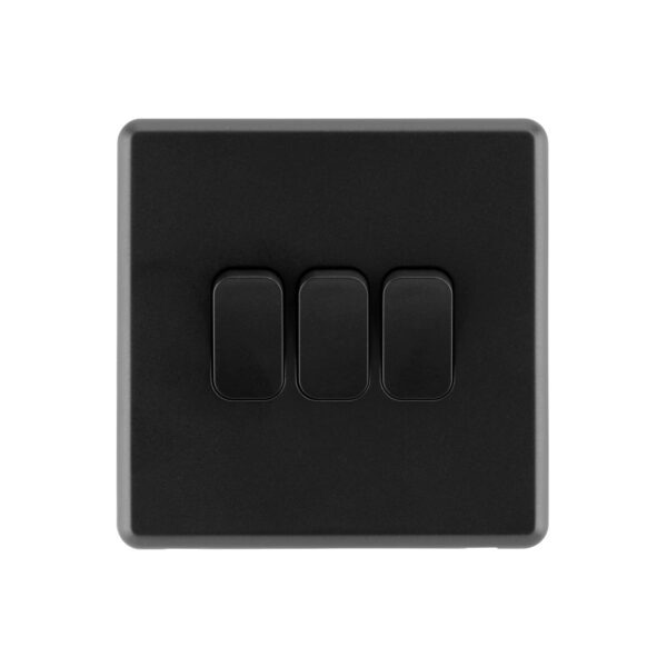 Jet Black Arlec Fusion 3Gang Light Switch Front