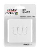 Ice White Arlec Rocker 3 Gang Switch packaging