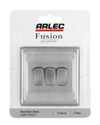 Stainless steel Arlec Fusion 3gang switch on packaging