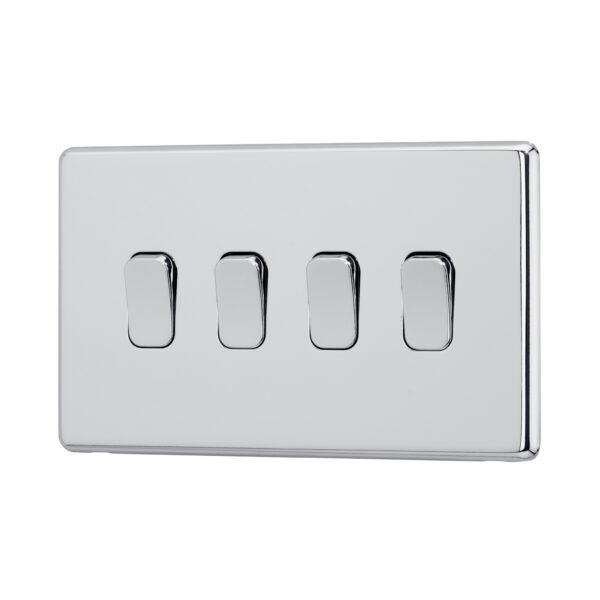 Polished chrome Arlec Fusion 4gang switch angle