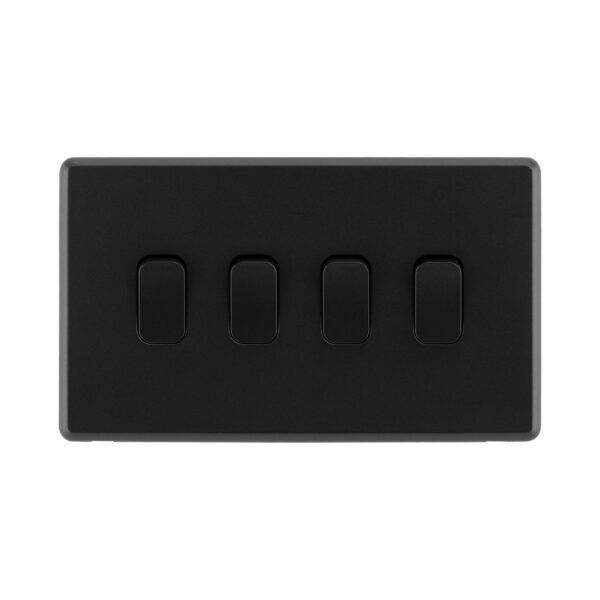 Jet Black Arlec Rocker 4gang Light Switch front