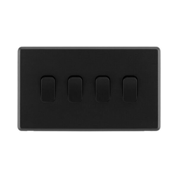 Jet Black Arlec Rocker 4gang Light Switch front