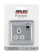 Polished chrome Arlec Fusion signle socket packaging