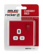 Cherry red Arlec Fusion plug socket packagaing