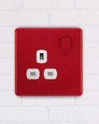 Arlec Fusion Cherry Red double plug socket on wall