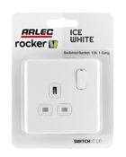 Ice White Arlec Rocker Single Plug Socket packaging