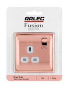 Arlec Fusion Rose Gold single socket on packaging
