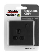 Charcoal Grey Arlec Rocker Plug Socket packaging