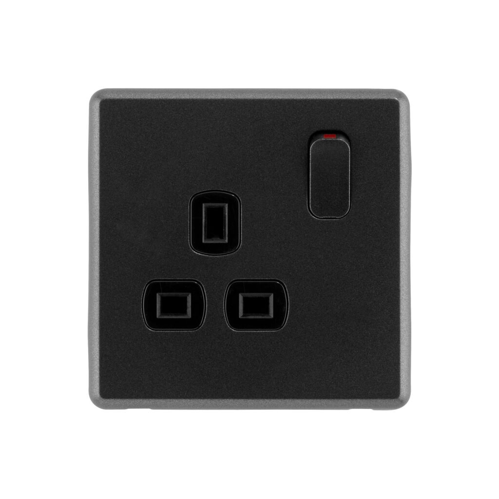 X Rocker Plug Socket Arlec Rocker | Charcoal Grey | 13A 1Gang Plug Socket - Arlec UK