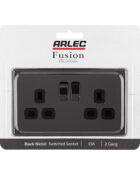 black nickel Arlec Fusion double socket packaging