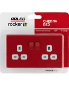 Arlec Rocker Cherry Red double plug socket packaging