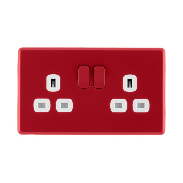 Arlec Rocker Cherry Red double plug socket front