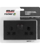 Charcoal Grey Arlec Rocker Plug Socket packaging