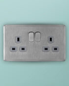 Stainless steel Arlec Fusion double socket on wall