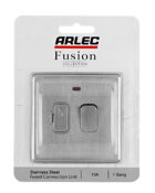 Brushed Stainless Steel Arlec Fusion switched fused connection unit packaging