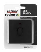 Jet black Arlec Rocker 20A 1Gang Double pole packaging