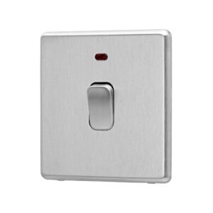Stainless steel Arlec Fusion 20A double pole switch angle