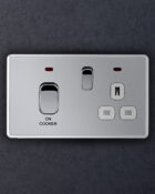 Polished Chrome Arlec Fusion cooker switch on wall