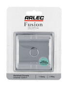 Polished chrome Arlec Fusion single dimmer switch on packaging