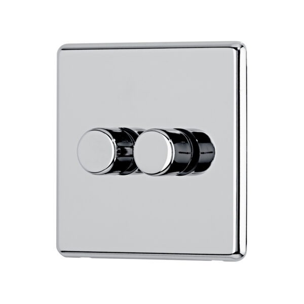 Polished chrome Arlec Fusion double dimmer switch angle