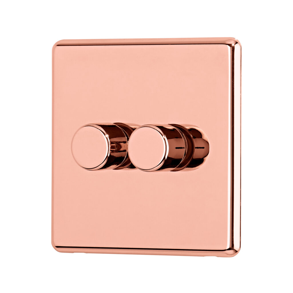 Arlec Fusion Rose Gold 2Gang 2Way Dimmer Switch Arlec UK