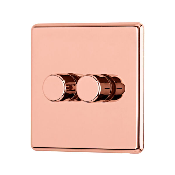 Rose Gold Arlec Fusion double dimmer switch angle