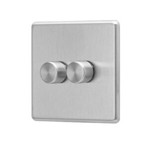 Stainless Steel Arlec Fusion double dimmer switch angle