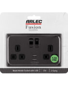 Black Nickel Arlec Fusion USB switch on packaging