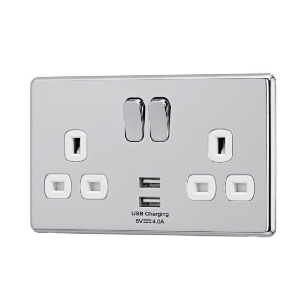 Polished chrome Arlec Fusion USB socket angle