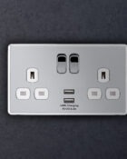 Polished chrome Arlec Fusion USB socket on wall