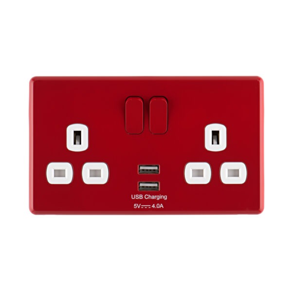 Cherry Red Arlec Rocker USB double socket front