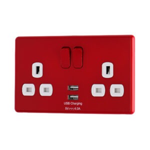 Cherry Red Arlec Rocker USB double socket angle