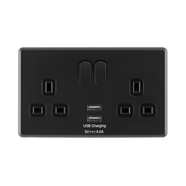 Jet Black Arlec Rocker USB socket front