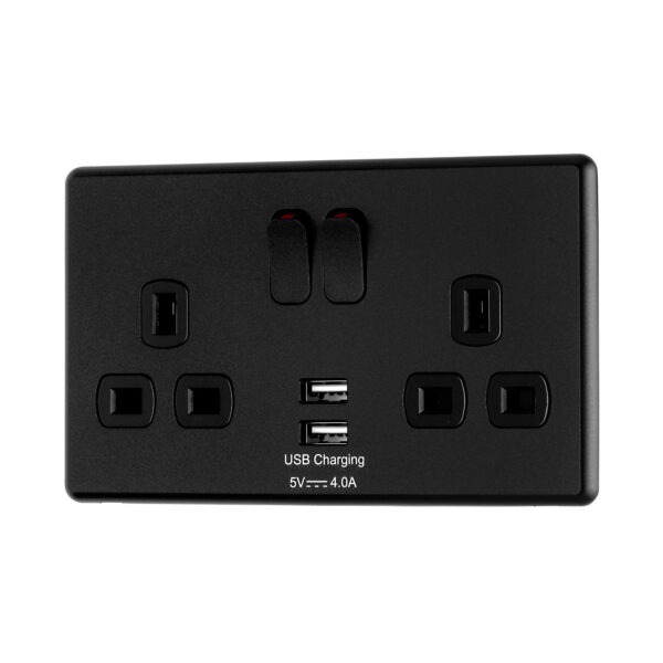 Arlec Rocker Jet Black 13A 2Gang USB Plug Socket Arlec UK