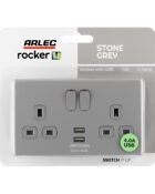 Stone Grey Arlec Rocker USB switched socket packaging