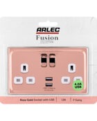 Rose Gold Arlec Fusion USB Plug socket on packaging