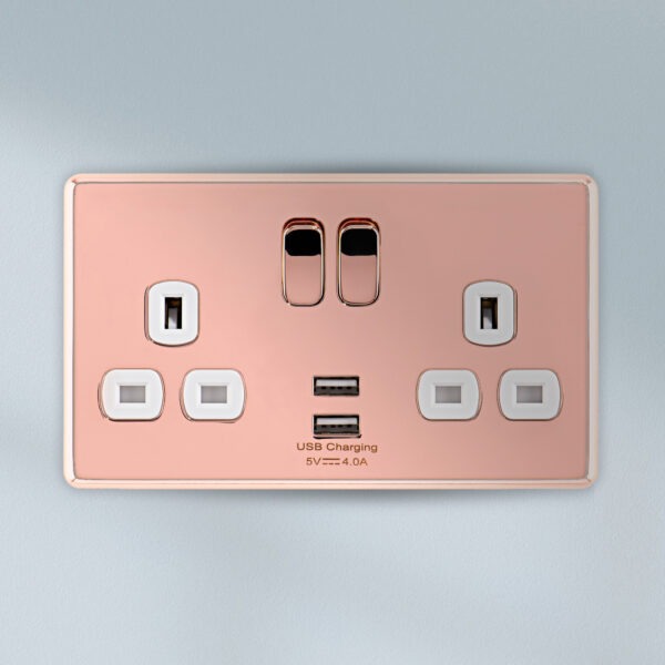 Arlec Fusion Rose Gold 13A 2Gang USB Plug Socket Arlec UK