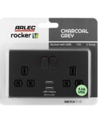 Charcoal Grey Arlec Rocker USB Plug Socket packaging