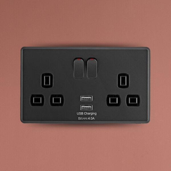 X Rocker Plug Socket Arlec Rocker | Charcoal Grey | 13A 2Gang USB Plug Socket - Arlec UK