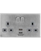 Stainless Steel Arlec Fusion USB double socket front