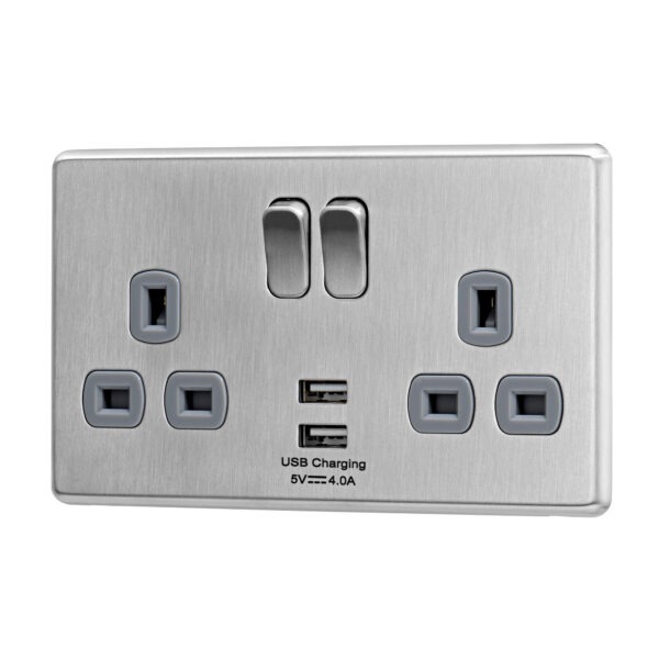 Stainless Steel Arlec Fusion USB double socket angle