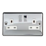Switched Socket 2 Gang DP 13A Screwed Polished Chrome
