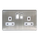 Switched Socket 2 Gang SP 13A Screwless Brushed Stainless Steel