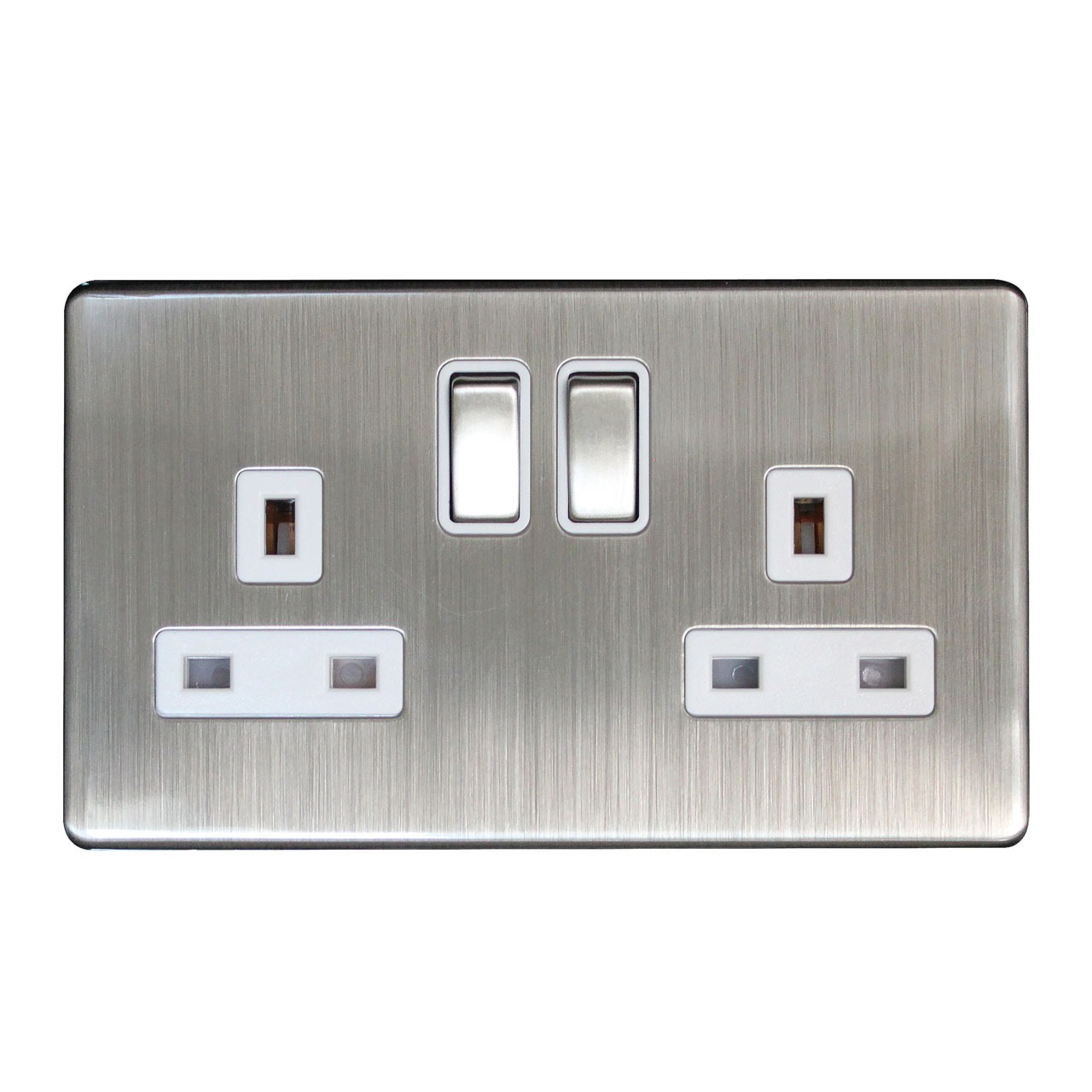 Switched Socket 2 Gang SP 13A Screwless Brushed Stainless Steel