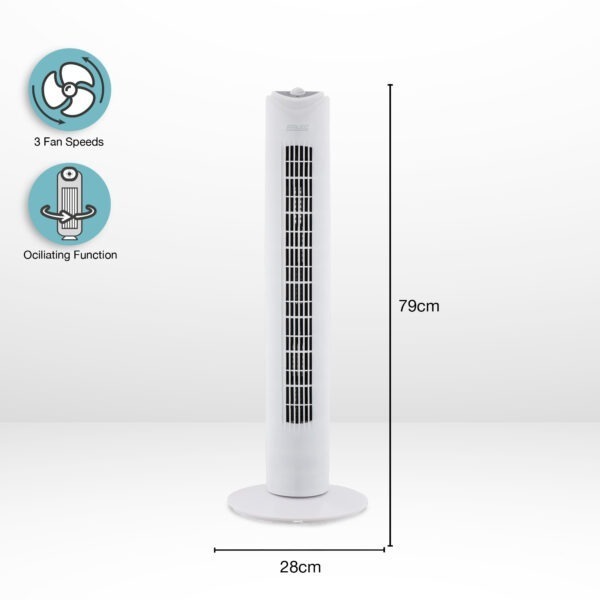 31 Inch Tower Fan White Arlec UK