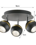 Spotlight curved 3 lamp plate black Austin _4