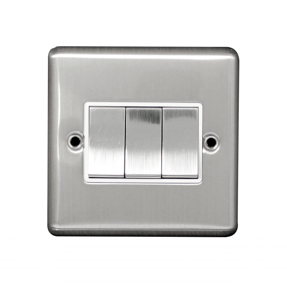 Switch 3 Gang 2 Way 10A Screwed Brushed Stainless Steel - Arlec UK