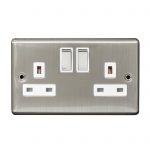 Switched Socket 2 Gang SP 13A Screwed Brushed Stainless Steel
